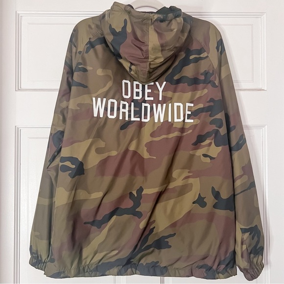 OBEY Mens Camo Hooded Snap Button Windbreaker Jacket, Size S - Picture 10 of 10